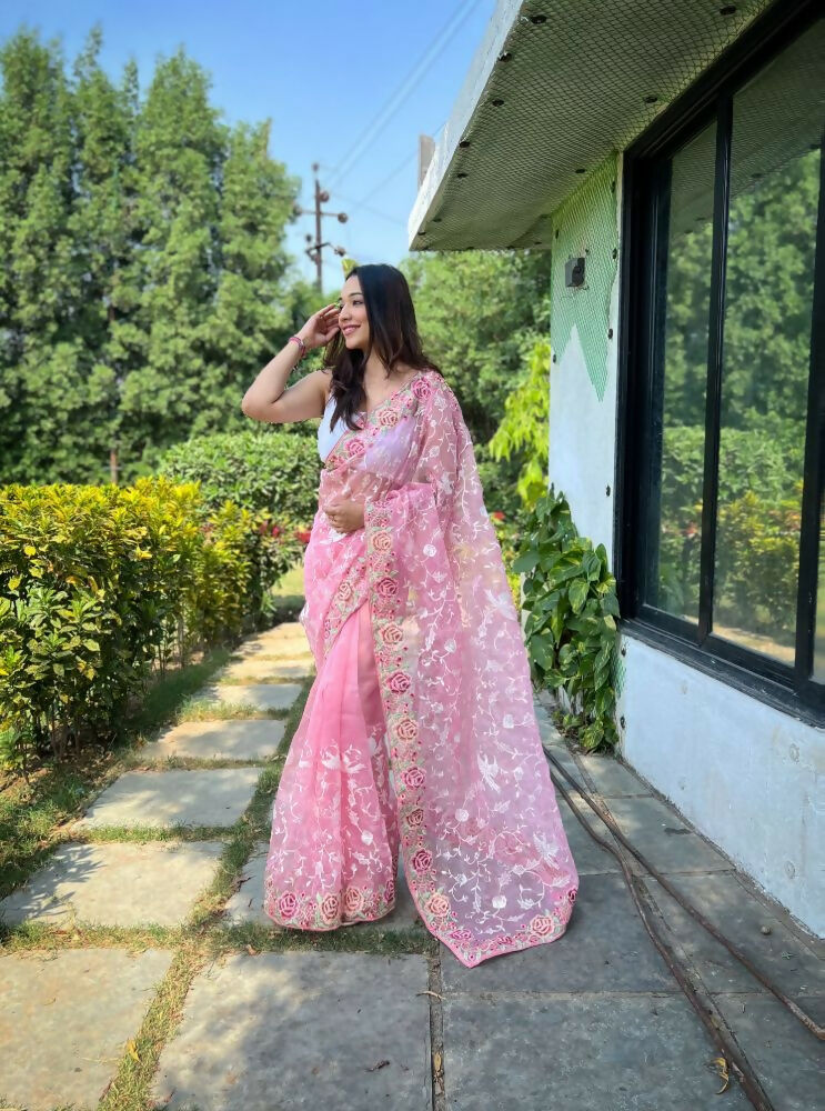 Vamsee Zoya Baby Pink Organza Silk Saree