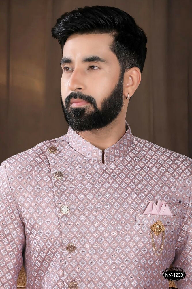 Joban Fashion Men's Pink Woven Jacquard Kurta with Pyjama