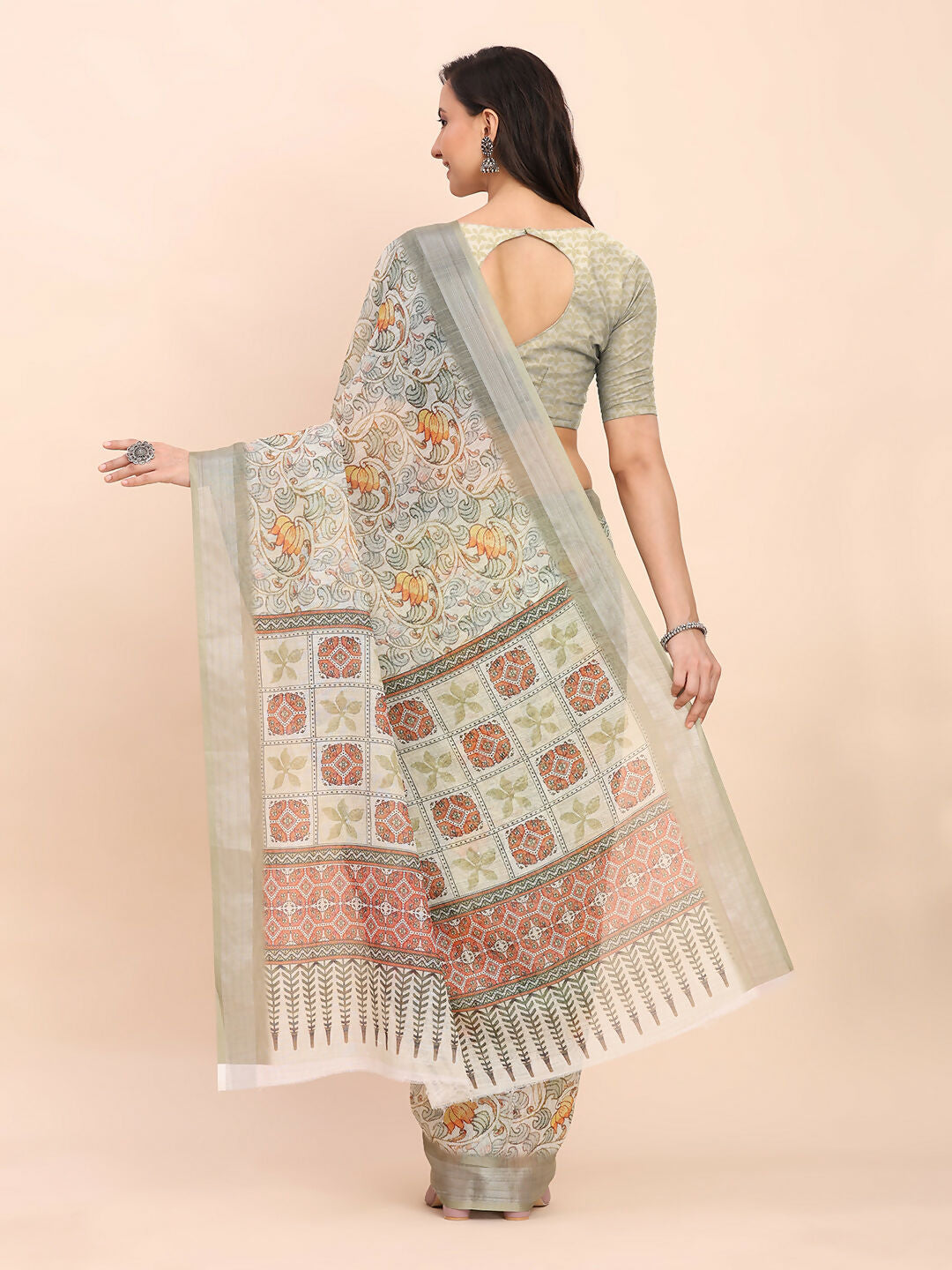 Shree Shyam Fashion Linen Cotton White Saree - Distacart