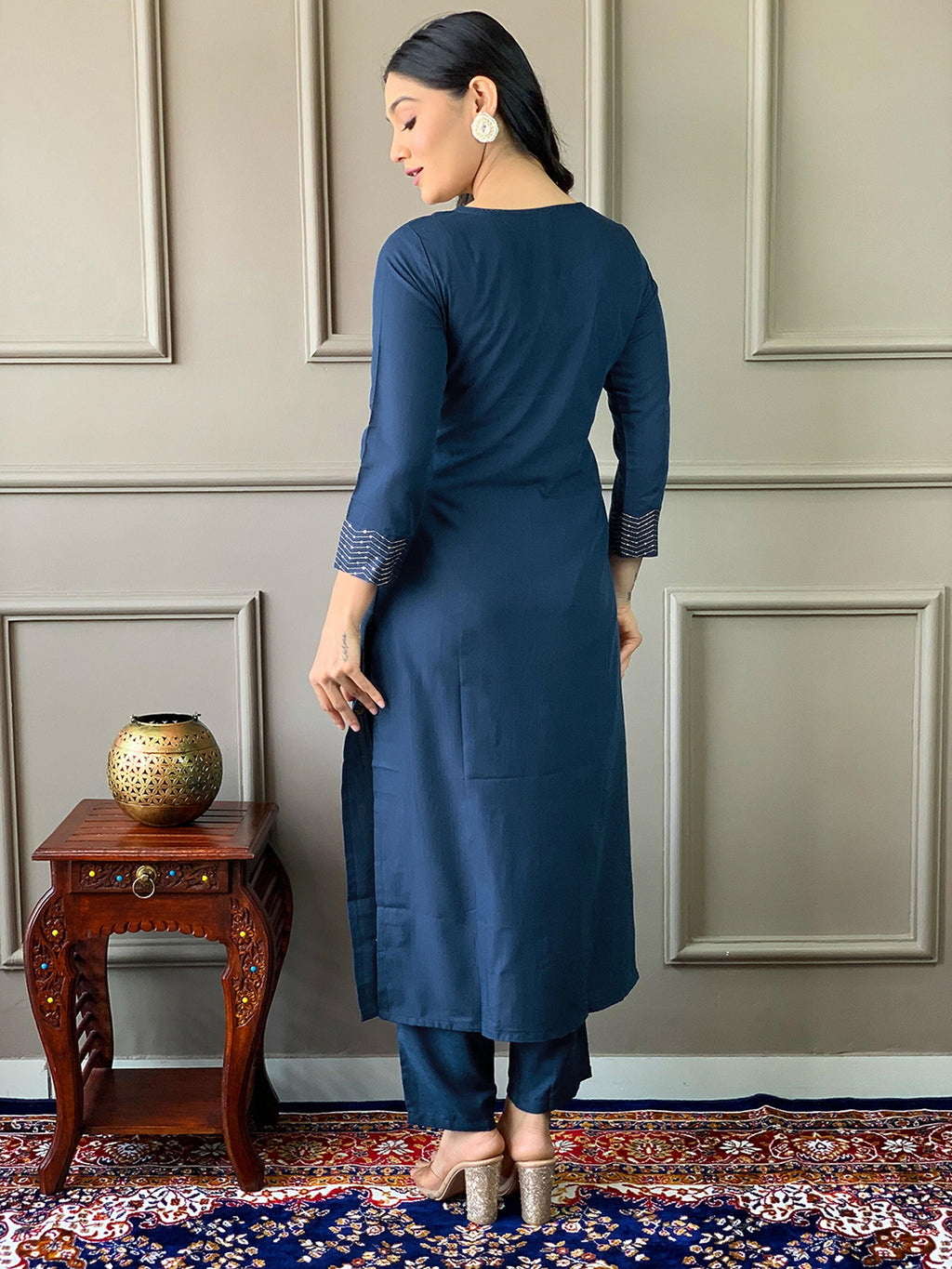 Partywear Designer Rayon Slub Blue Stitched Suit With Dupatta - Tanisha