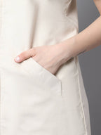 Even Apparels White Polywool Open Front Corduroy Women's Long Coat
