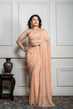 Morchari Beige Chiffon Hand Embroidery Saree And Stitched Blouse - Distacart