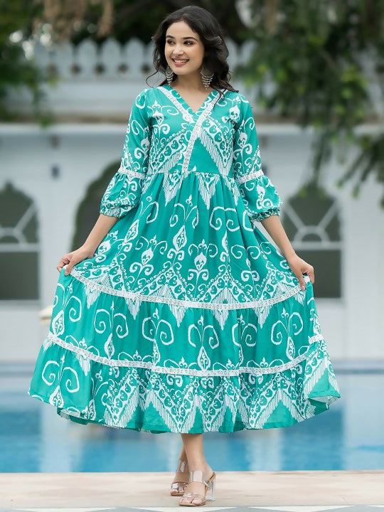 The52 Women's Gorgeous Flared Printed French Crepe Dress - Distacart