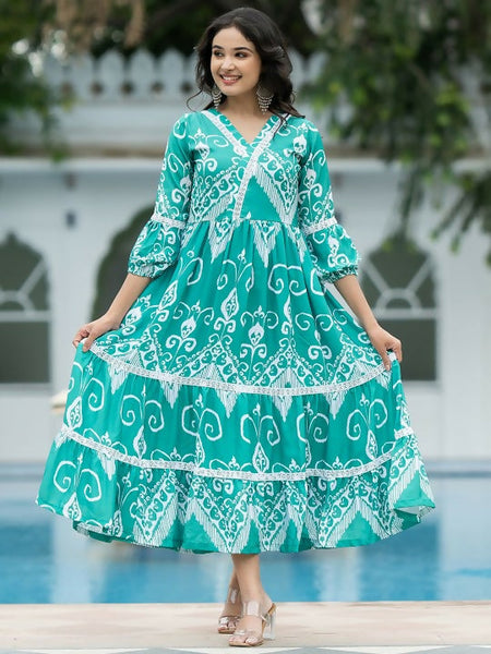 The52 Women's Gorgeous Flared Printed French Crepe Dress