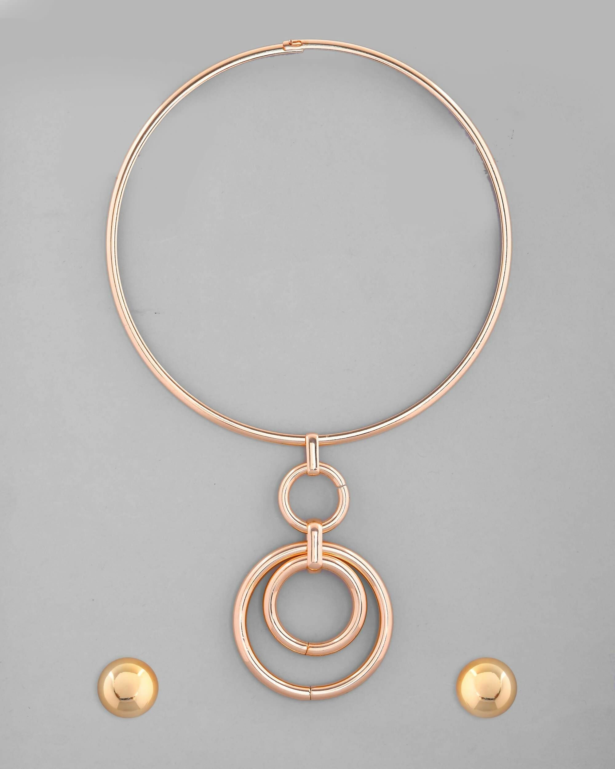 VOJ Gold-Polished Western Hasli with Studs Earrings Set