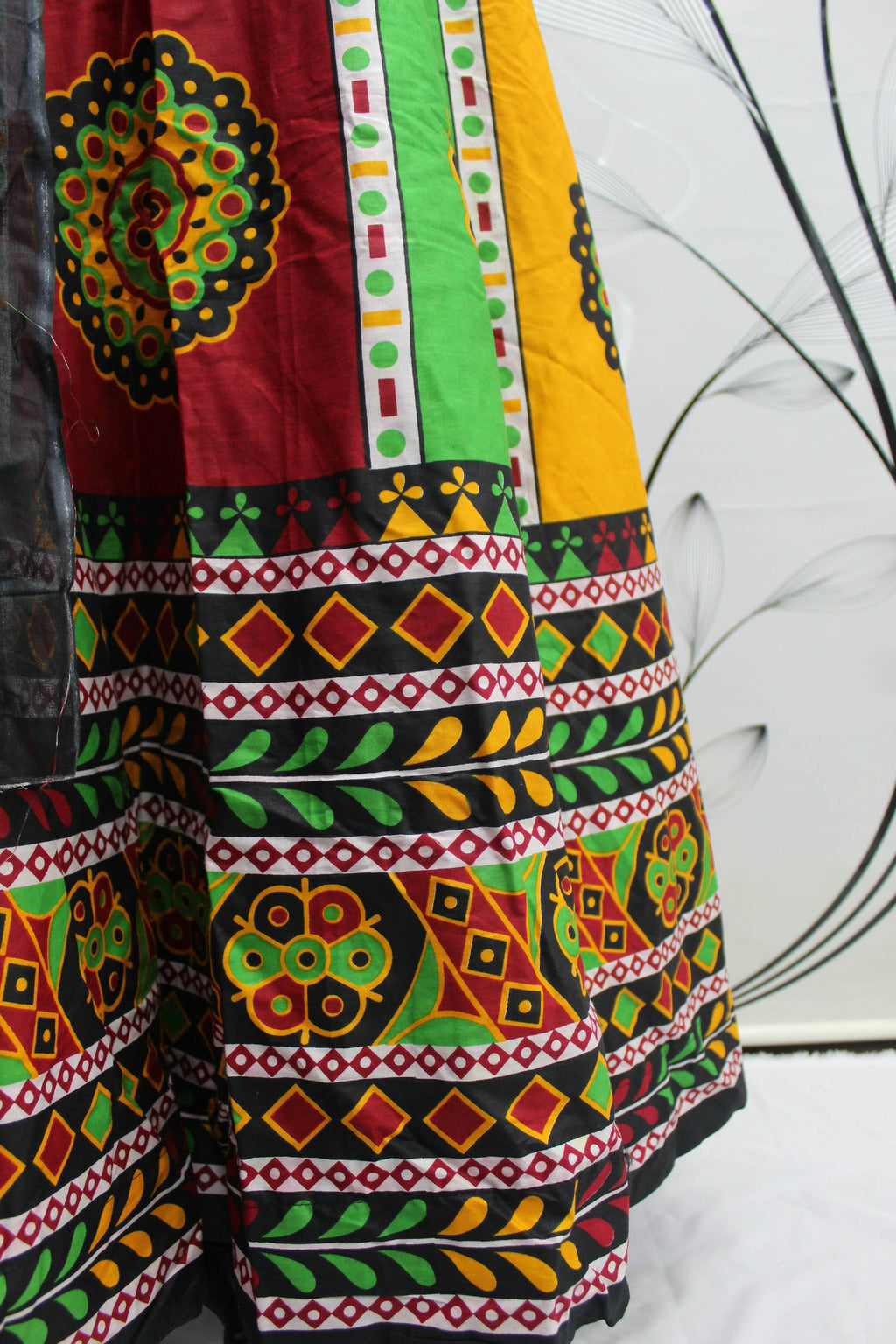 Multi Color Pure Cotton Hand Block Print Navratri Lehenga Choli with Dupatta - Raas