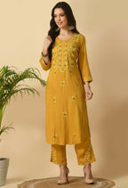 Joban Fashion Mustard Cotton Rayon Kurta Set