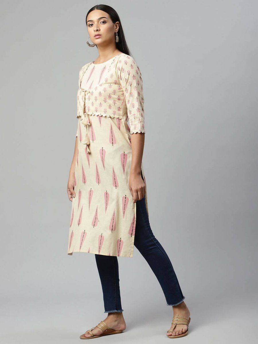 Ahalyaa Womens Chiku Pure Cotton Printed Kurtas - Distacart