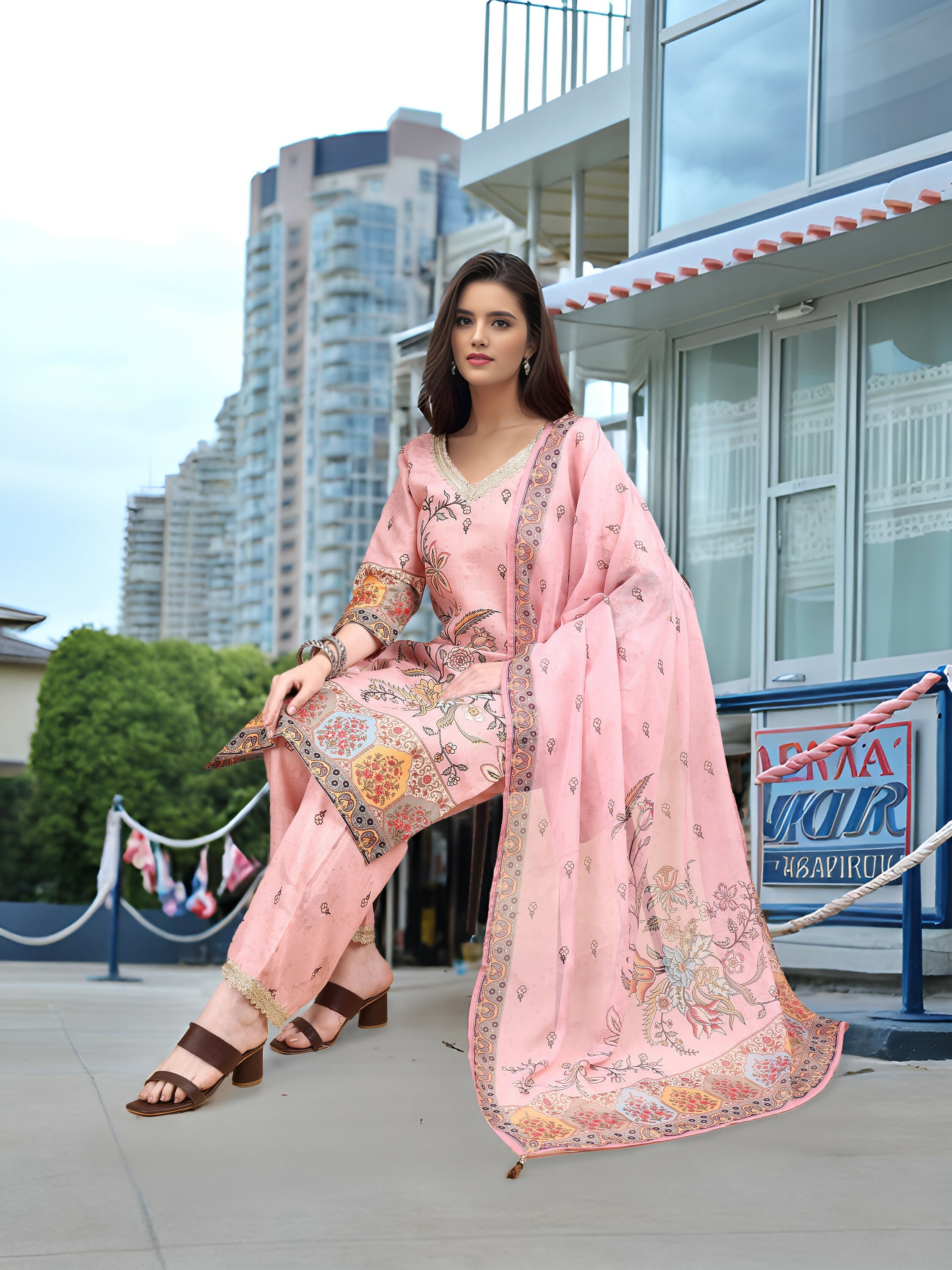 Joban Fashion Pink Position Digital Print With Position Foil Kurta Set - Distacart
