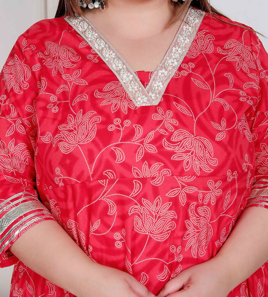 Miravan Plus Size Women'S Red Jaipuri Printed Cotton Ethnic Anarkali Kurta - Distacart