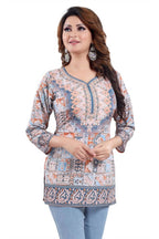 Snehal Creations Phenomenal Blue Faux Crepe Printed Tunic Top