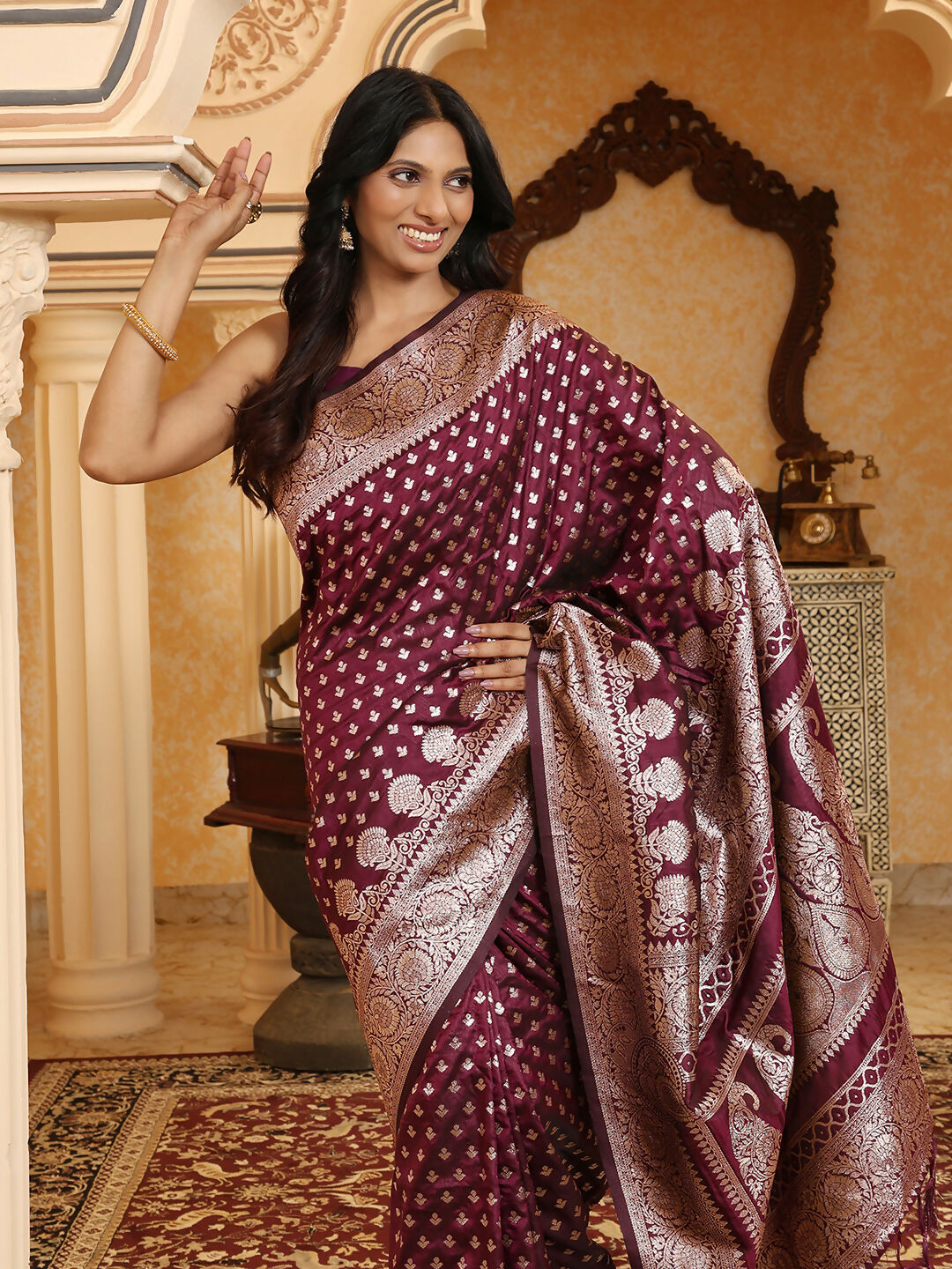 Shree Shyam Fashion Banarasi Silk Purple Saree - Distacart