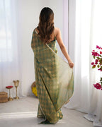 NC Chiffon Chex Wevon Chex Designer, Lace Party Wear Saree - Green
