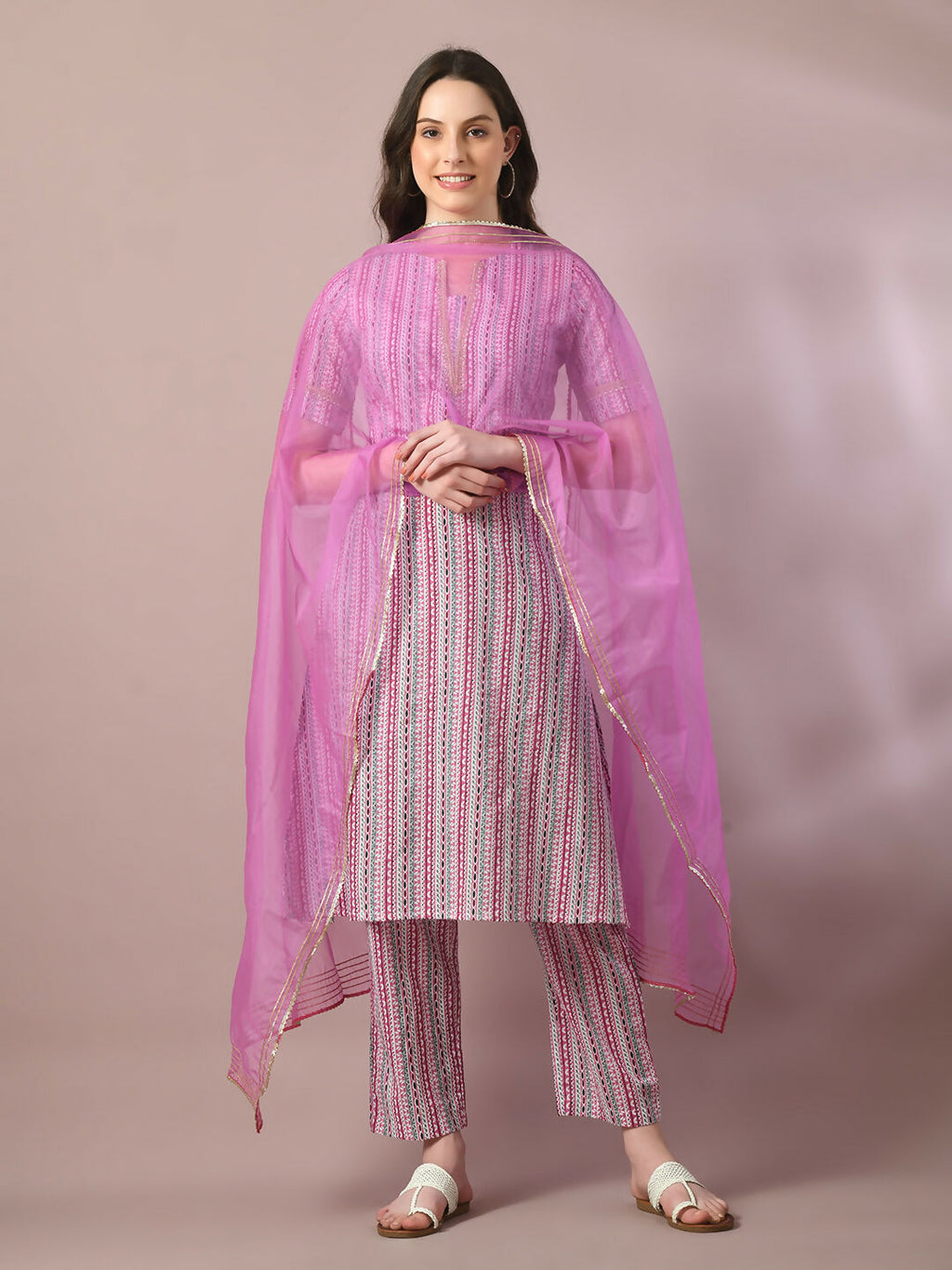 Myshka Women's Multi Printed Cotton Straight Party Kurta Set With Dupatta