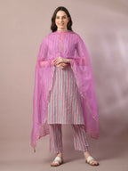 Myshka Women's Multi Printed Cotton Straight Party Kurta Set With Dupatta