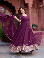 The52 Women's Beautiful Faux Georgette Fabric Embroidery Work Flared Anarkali Pant and Dupatta Set - Distacart