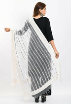 Mominos Fashion Moeza Women's Orgenza Mirror Stripe Thread Work White Dupatta - Distacart