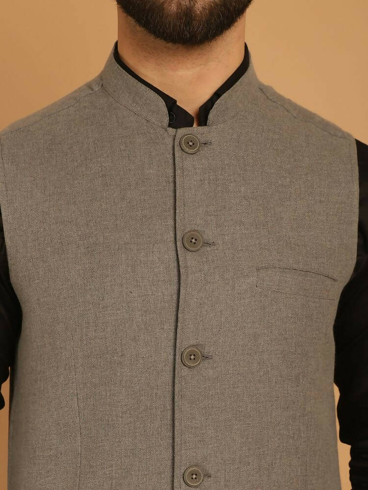 Even Apparels Nehru Jacket With Welt Pockets - Grey