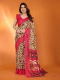 PR Fashion Red Kota Doria Printed Saree