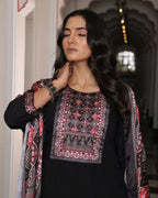 Jyoti Fashion Women's Black Viscos Simmer Hand Work with Floral Printed Kurta Set