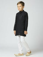 Joban Fashion Kids Island Full Sleeves Cotton Kurta and Pyjama Set with Sequin work - Black - Distacart