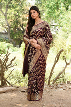 Joban Fashion Plum Purple Banarasi Soft Pure Handloom Banarasi Silk Saree