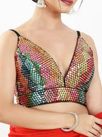Joban Fashion Black Multi Sequin Padded Blouse With V Neck Sleeveless - Distacart