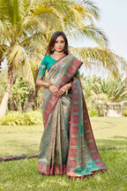 Vastranavya Boutique Collection Kanjivaram Soft Silk Saree With Unstitched Blouse - Brown