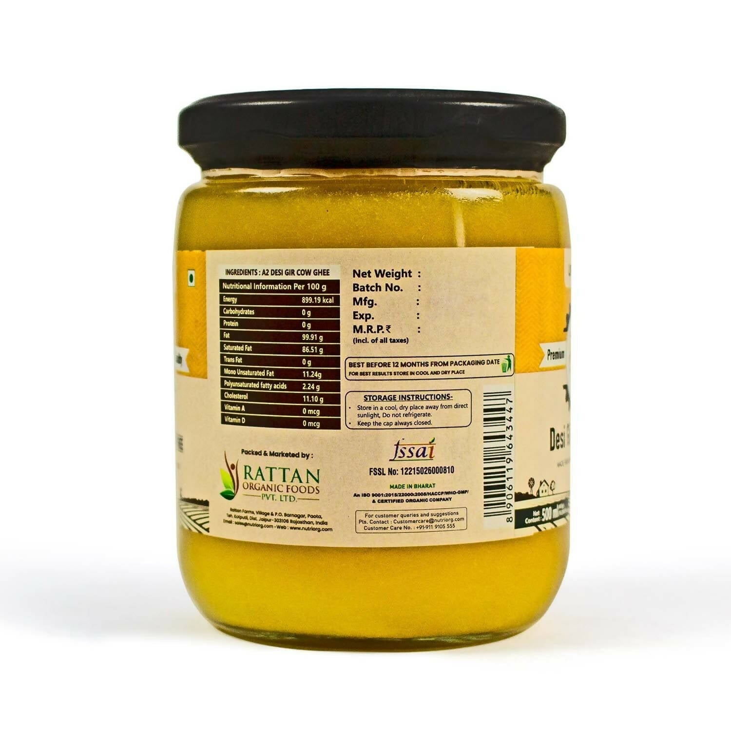 Upaveda A2 Pure Ghee| 100% Gir Cow Ghee | A2 Cow Desi Pure Ghee | Organic Grass Fed Cows | Traditional Bilona Method Ghee