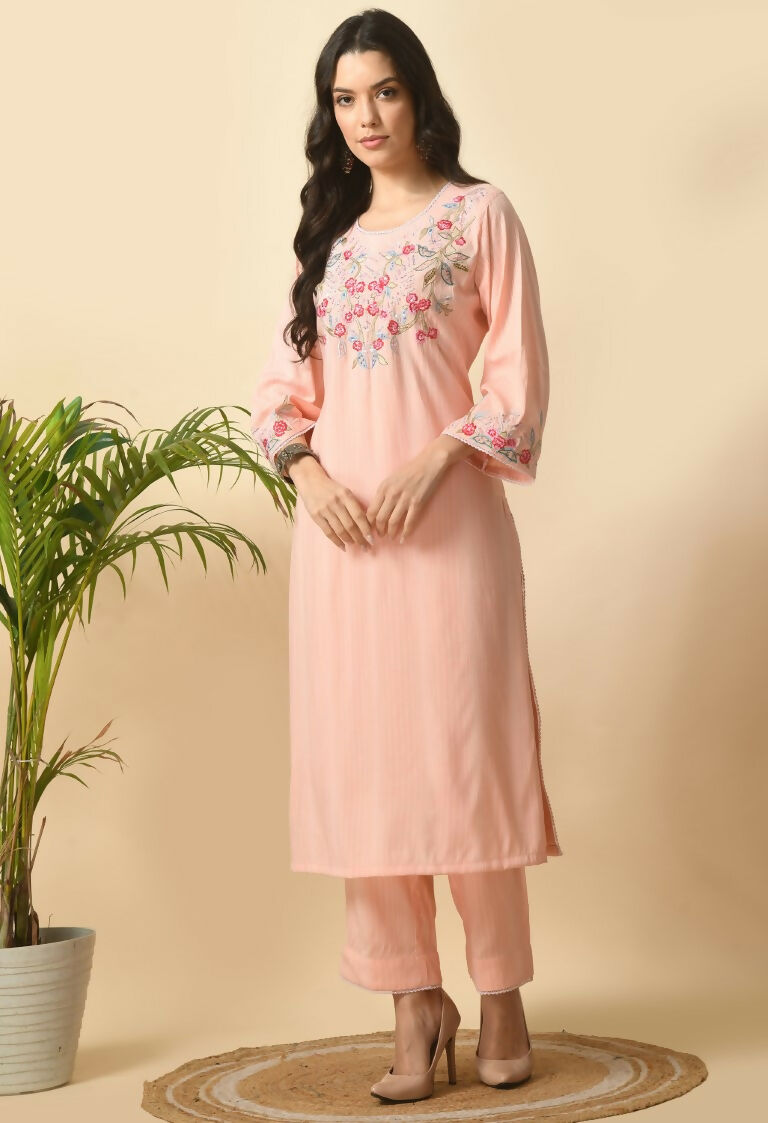 Joban Fashion Peach Cotton Rayon Kurta Set