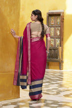 Vastranavya Pink Printed with Zari Weaving Work Poly Cotton Saree & Unstitched Blouse - Distacart
