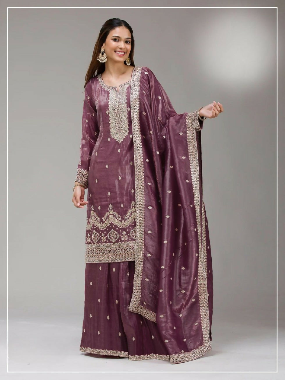 Anaita Purple Gold Crush Stitched Suit with Embroidery & Sequins Work - Distacart