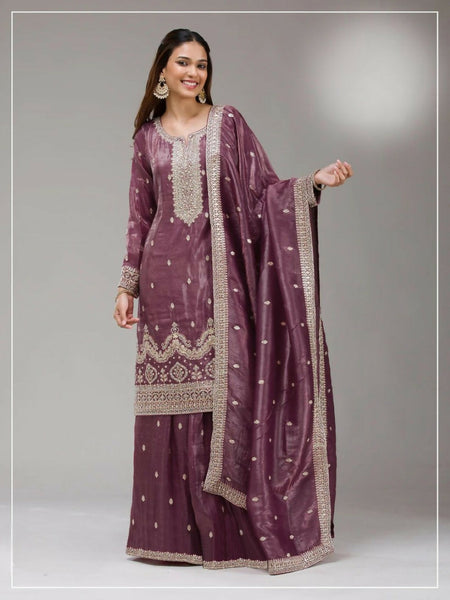 Anaita Purple Gold Crush Stitched Suit with Embroidery & Sequins Work