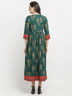 Rudra Bazaar Green Yoke Designed Flared Ethnic Kurta - Distacart
