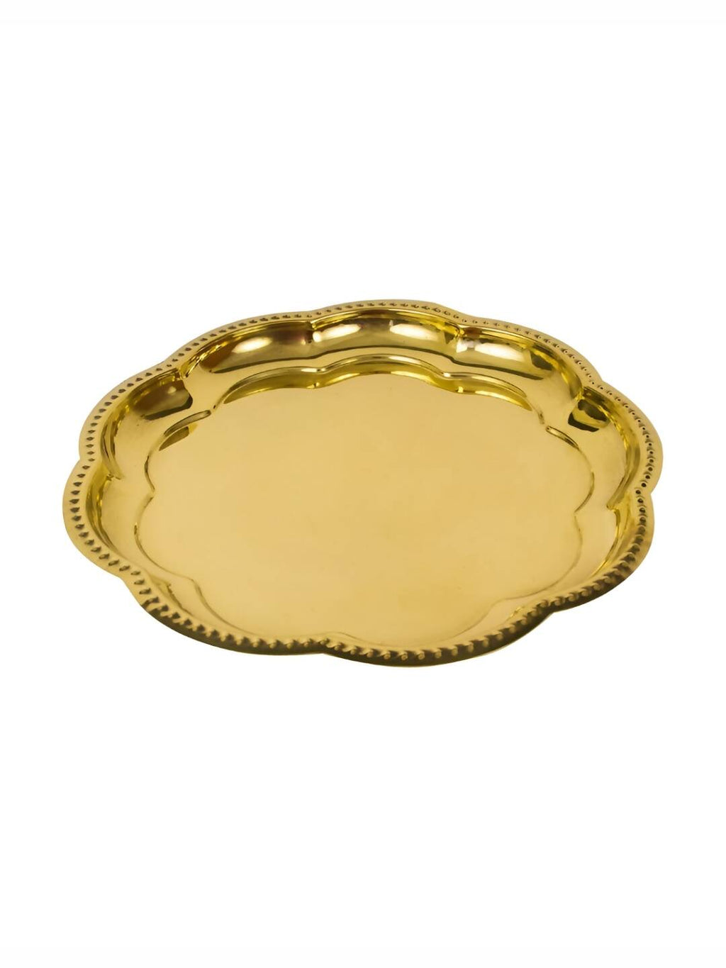 Spillbox Gold-Toned Brass Zig Zag Round Thali Round Pooja Essential