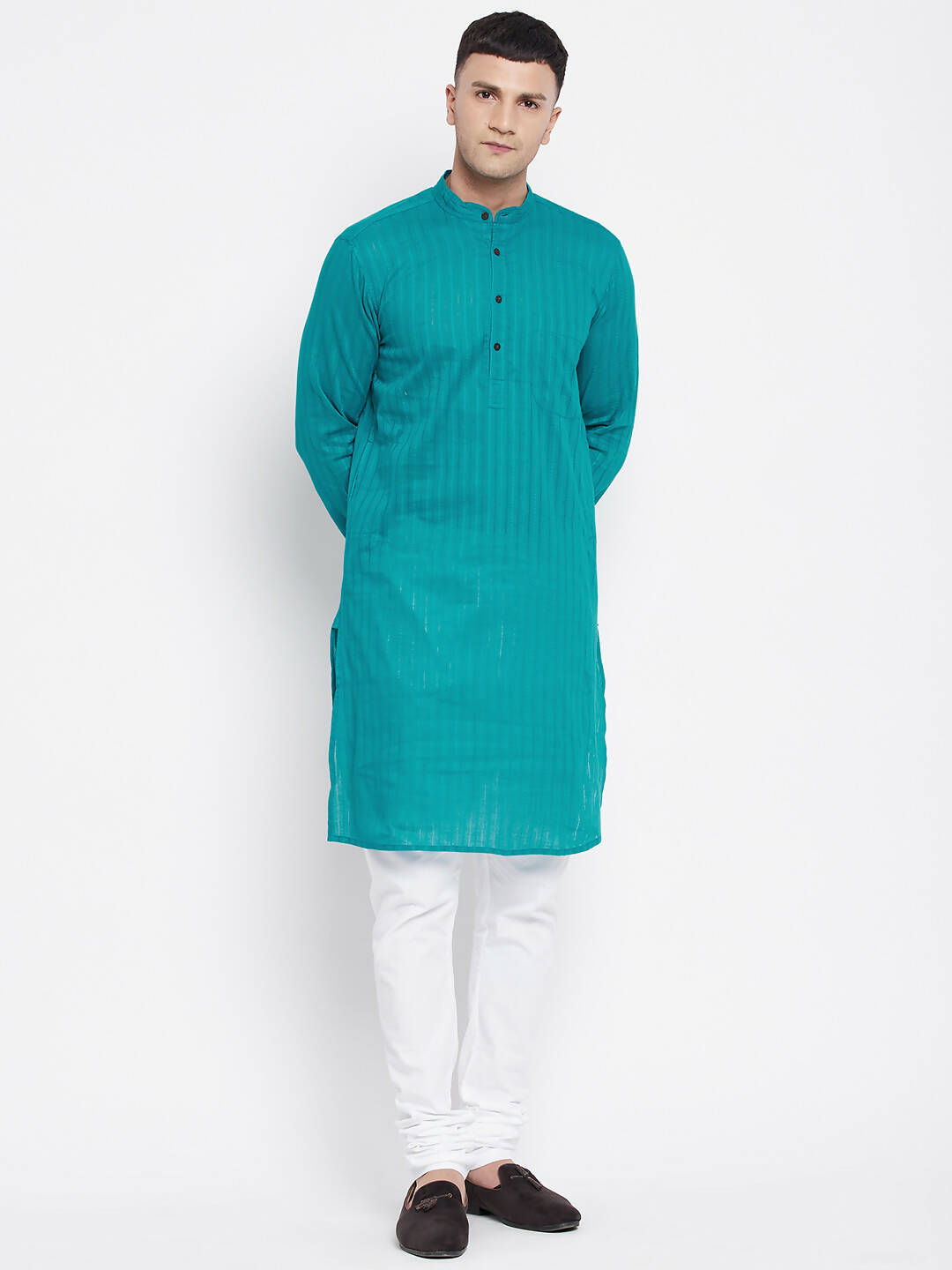 Even Apparels Green Pure Cotton Men's Kurta With Band Collar - Distacart