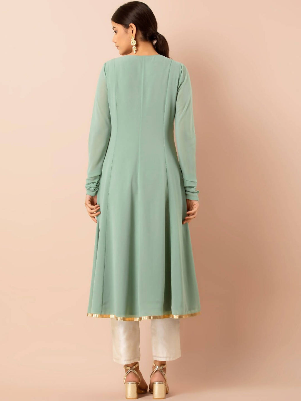 Indya Green Embroidered A-Line Kurta - Distacart