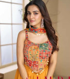 Anaita Orange Heavy Chinon Stitched 3 Piece Set With Sequence & Mirror Work