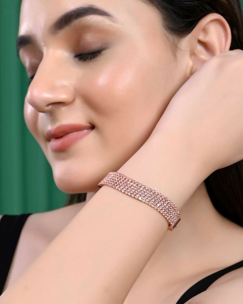 VOJ Gold Plated AD Studded Multi Layar Charm Bracelet - Distacart