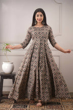 Partywear Designer Hand Screen and Foil Print Multi Pure chanderi Gown - Anbazaar - Distacart