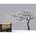 Big Beautiful Black Tree White Leaves Yellow Birds - Distacart