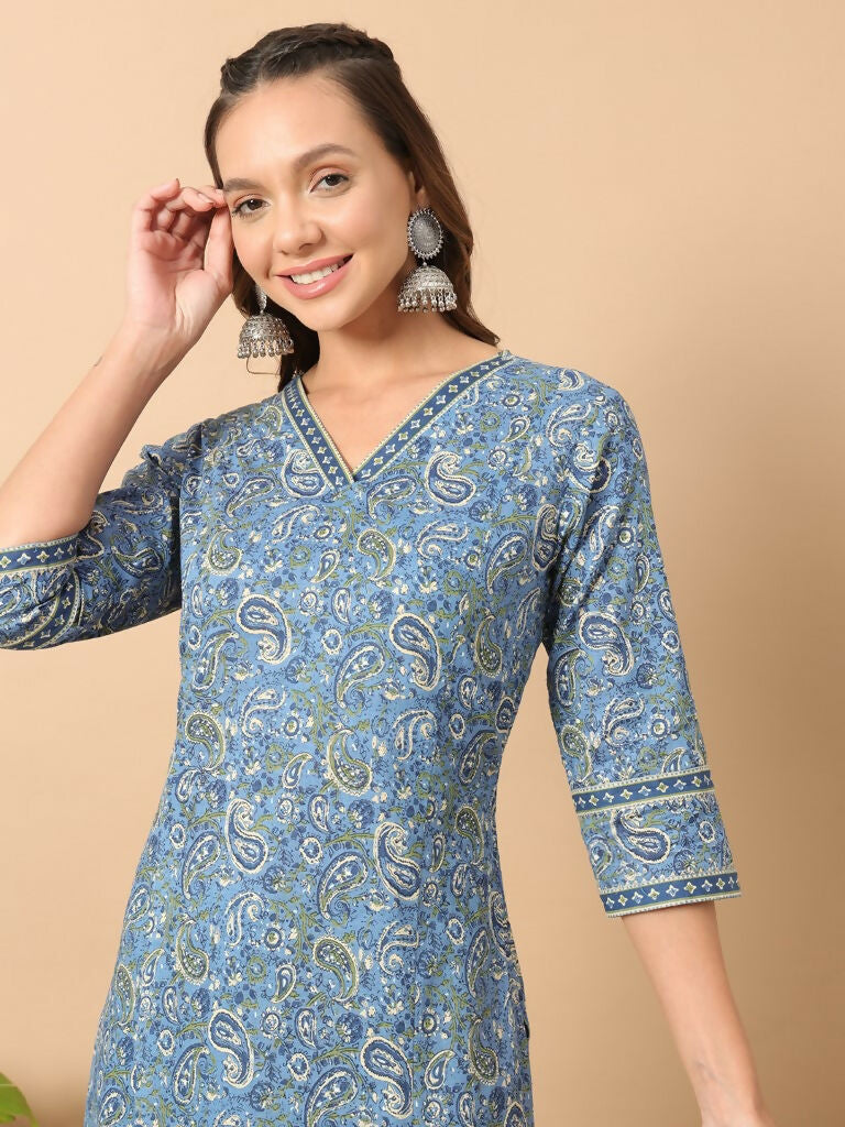 FIORRA Women's Wine Cotton Straight Kurta Set