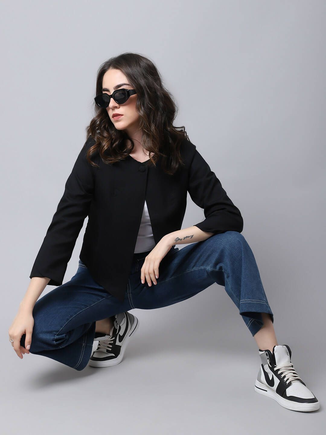 Even Apparels Black Linen Cotton Open Front Statement Women's Jacket - Distacart