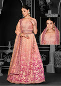 Peach Net Semi-Stitched Bridal Lehenga - Nimayaa Bonanza