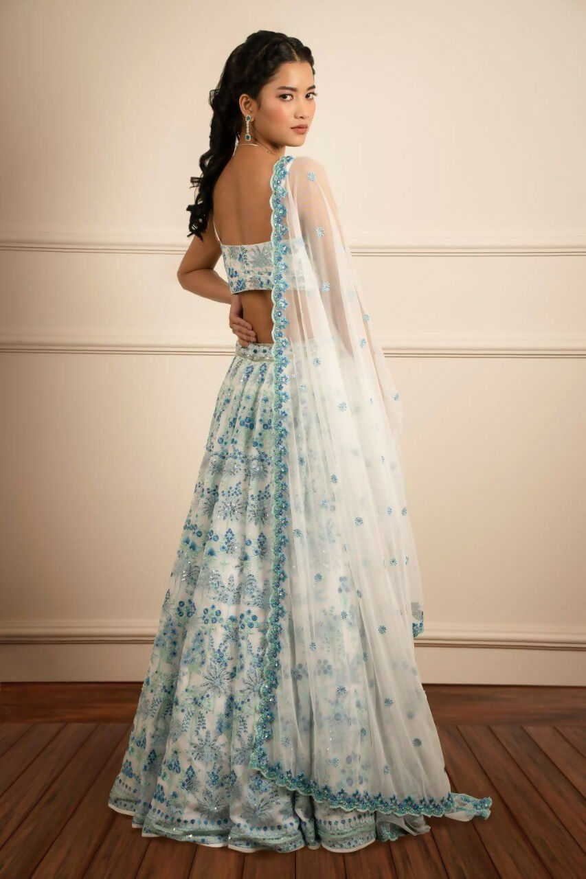 Jyoti Fashion Premium Sky Blue Faux Georgette 3MM Sequins with Thread & Jari Embroidery Lehenga Choli with Dupatta