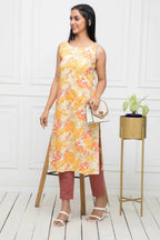 Myshka Multi Floral Women Cotton Straight Round Neck Kurtas - Distacart