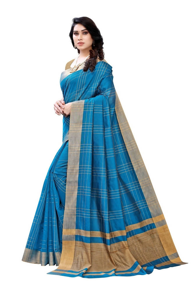 Vamika Blue Cotton Silk Weaving Saree (Anaya Blue)
