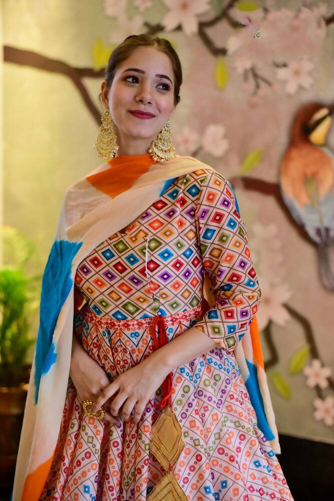 Partywear Designer Blue Pure Maslin Gown - Anbazaar - Distacart