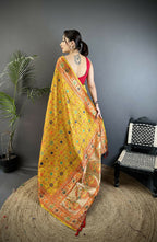 Joban Fashion Golden Yellow Banarasi Soft Silk Woven Saree - Distacart