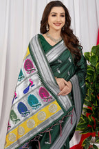 Jyoti Fashion Women's Bottle Green Paithani Silk Zari Woven Saree with Blouse